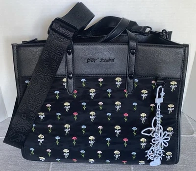 Betsy Johnson Flowers And Bows Crossbody Tote Double Handle Handbag - Image 1 of 4