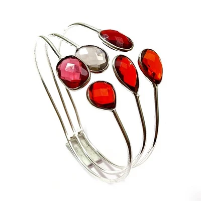 Pulseira de joias folheada a prata com moldura de quartzo granada vermelha simulada 7 d586 - Imagem 1 de 4