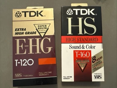 Juego de 2 cintas VHS VCR en blanco marca TDK nuevas selladas: E-HG T-120 y HS T-160 Foto 1 de 4