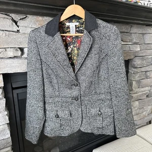 Cabi Fox Hunt Blazer Sz 8 Wool Blend Gray Black Tweed Equestrian Jacket - Picture 1 of 15