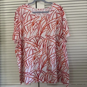 Coral Bay Woman Top Womens 3X Short Sleeve Orange White Geometric Shirt - Picture 1 of 7