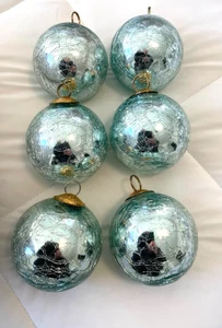 6 Vintage Kugel Stil Quecksilber Crackle Glas BLAU Kugel 3" Weihnachtsschmuck Posten - Bild 1 von 1