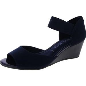 Anne Klein Womens Navy Faux Suede Wedge Sandals Shoes 7 Medium (B,M) BHFO 7247 - Picture 1 of 3
