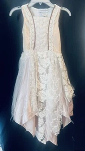 Chasing Fireflies Girls Ivory Champagne Lace Boho Layered Skirt Fairy Dress Sz 8 - Picture 1 of 5