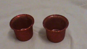 RED Glitter Glass Lip Votive Candle, Tealight Cups, PAIR, D15 - Picture 1 of 3