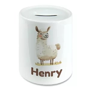 Personalised Watercolour Llama Kids Savings Money Box Piggy Bank. Any Name - Foto 1 di 2
