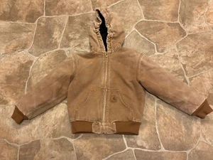 Carhartt Jacket Boys Size Medium Size 8 Brown Canvas Quilted Lined - Picture 1 of 18