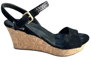 UGG D’Alessio Wedge Sandal SIZE 8 Black Suede Cork Heel Platform Slingback Braid - Bild 1 von 10