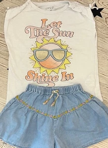PEEK KIDS Vintage Look Graphic Sun Tee & Matching Shorts Set Girls’ Size 6-7 EUC - Picture 1 of 13