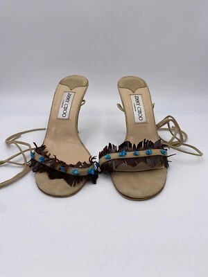 Zapatos de tacón con cordones Jimmy Choo con flecos y cuentas del suroeste talla 36 1/2 Foto 1 de 4
