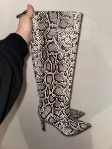 ZARA snake print leather heeled boots neutral black white stiletto size 6 - Picture 1 of 3
