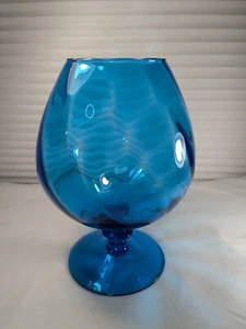 Vintage MCM EMPOLI Aqua Blue Optic Art Glass Brandy Snifter Goblet Vase. Italy - Picture 1 of 7