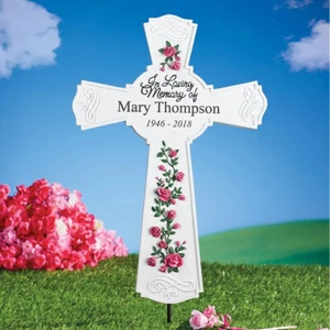 Personalized IN LOVING MEMORY Memorial Cross Garden Stake Grave Cemetery Decor - Picture 1 of 4