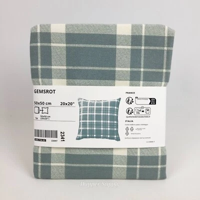 IKEA GEMSROT pillow Cushion Cover Check Blue / Green  20x20" Cotton 805.736.03 - Image 1 of 4