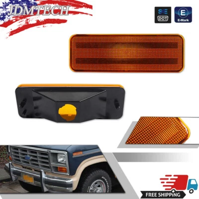 Amber Park Turn Signal Lamp Lens LH RH Pair For Ford Bronco F150 F250 F350 80-86 - Image 1 of 4