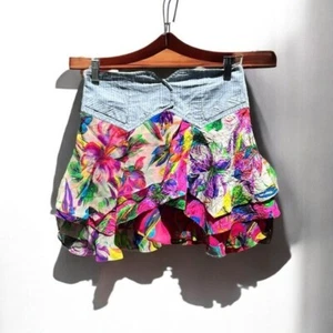 🌻Nanette Lepore Colorful Floral Silk Flutter Mini Skirt Size 2 - Picture 1 of 10