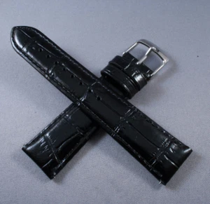 SALE! 22mm Black ANTI ALLERGIC Genuine Leather interchangeable Watch Strap Band - Picture 1 of 5