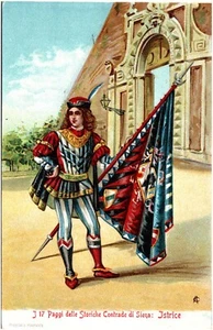 Seiten der historischen Bezirke von Siena Italien Istrice Flagge Junge 1900er Postkarte - Bild 1 von 2