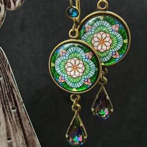 Michal Negrin Earrings Long Colorful Bohemian Mandela Watermelon Crystal Runway - Picture 1 of 12