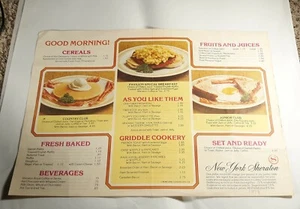 New York Sheraton 1979 Hotel Restaurant Paper Breakfast Menu 10x14" - Picture 1 of 2