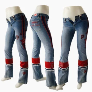 Pantalones de mezclilla para mujer Pepe Jeans azul rojo tiro bajo elásticos acampanados corte bootcut nuevos con etiquetas - Imagen 1 de 7