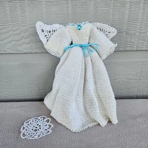 Handmade Crochet 12" Doll Angel Dress White Blue March Birthstone Head Piece - Picture 1 of 6