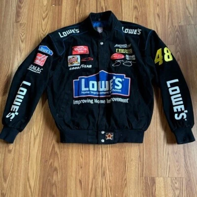 Vintage Jimmie Johnson 48 Lowe's Nascar Racing Black JH Design Jacket Sporty - Image 1 of 4