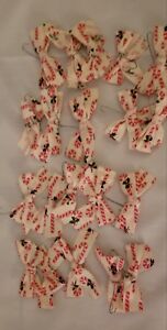 Holiday Tree Ornaments Macrame Candy Cane, Wreath~ cloth candy cane bows 30 pcs