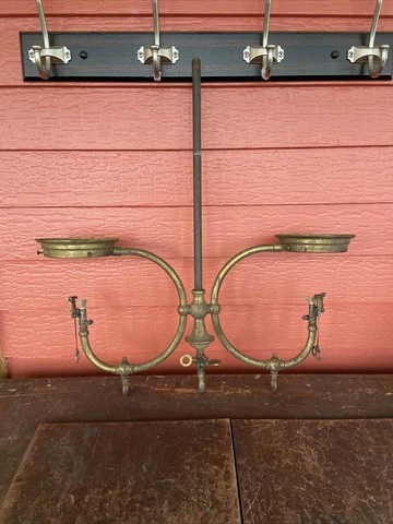 2 Arm Brass Hanging Gas Ceiling Light Fixture Chandelier, For Parts  Restoration Cover