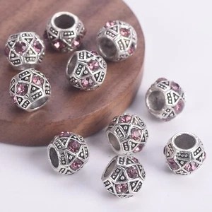 10pcs 10mm Tibetan Silver Crystal Metal Charms Loose Big Hole Beads - Picture 1 of 15