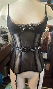 Neu mit Etikett BRANDNEU Victoria's Secret schwarze Spitze Bustier Korsett Strumpfbänder Gr. Sm Kristall - Bild 1 von 6