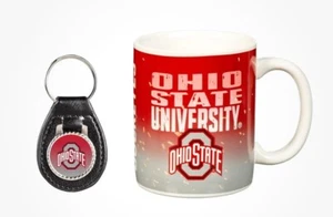 Ohio State Ceramic Mug & Leather Keychain Gift Set By Evergreen NCAA Football - Picture 1 of 8