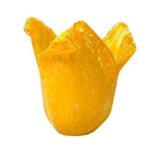Murano Art Glass Italy Hand Made Candle Holder Votive Tea Light Yellow Amber - Picture 1 of 7