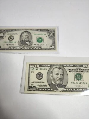 1993 + 1996 Bills OLD STYLE PORTRAIT Crisp $50.oo Uncirulated FRN $100 Face Mone - Image 1 of 4