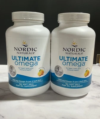 2 PACK Nordic Naturals Ultimate Omega Lemon 1280mg - 180 Soft Gels 10/2026 Exp - Image 1 of 3