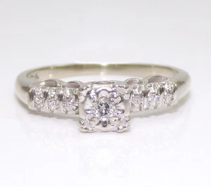 VTG 14K White Gold Diamond Engagement Wedding Ring Size 6.5 FZZ - Picture 1 of 6