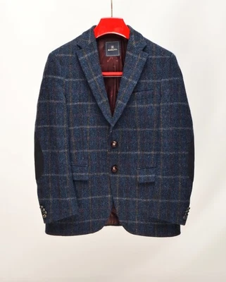 Mario Barutti Blue Check Harris Tweed Wool Blazer EU 48S / UK,US 38S Comfort Fit - Image 1 of 4