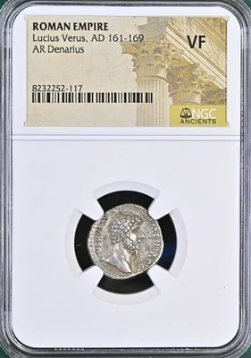 161-169 AD Lucius Verus  AR Denarius NGC VF Roman Empire Silver Ancient Coin - Image 1 of 2