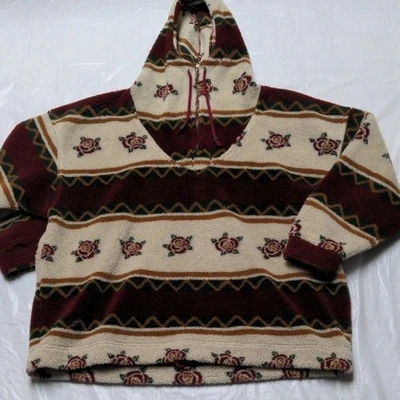 Express 复古 90 年代花卉阿兹特克印花羊毛 1/4 拉链连帽夹克,尺寸 L — 第 1/4 张图片