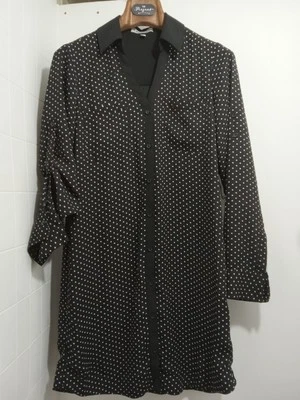 Express The Portofino Shirt Dress Small Black W White,Roll Tab Sleeve Button Up  - Image 1 of 4