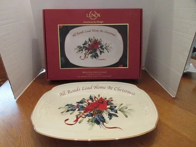 WINTER GREETINGS Lenox “All Roads Lead Home At Christmas” Sandwich Tray- NIB - Image 1 of 4