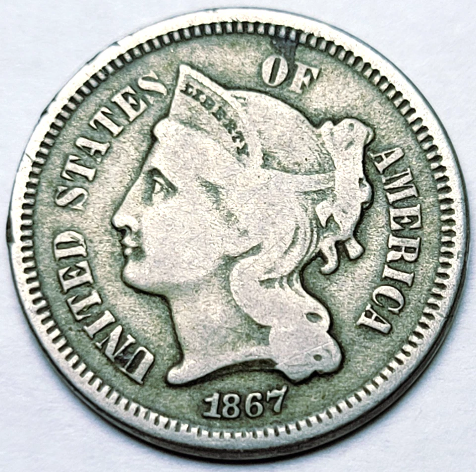 1867 Philadelphia Mint Three Cent Nickel Coin - Image 1 of 2