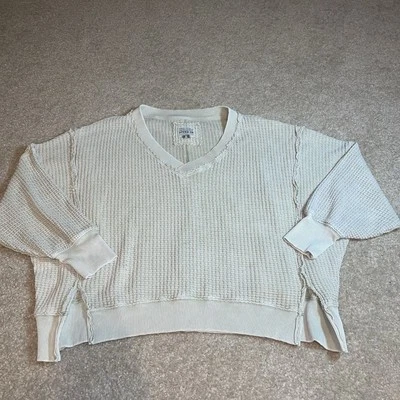 Top American Eagle para mujer S Lived in Comfort térmico de gran tamaño crema/beige E-70 Foto 1 de 4