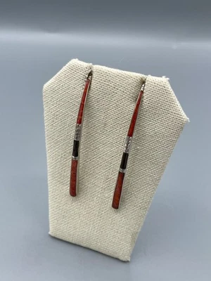 Silpada 925 Sterling Silver Coral & Wood Long Threader Earrings W1422 - Image 1 of 4