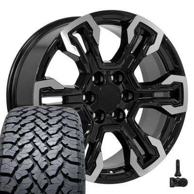 Set(4) Black 14089 20x9 Rims & 275/55R20 AT Tires 6x139.7 26ET - Image 1 of 4