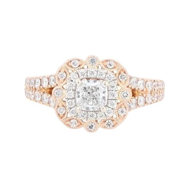 Neil Lane 1.11ctw Cushion Diamond Halo Engagement Ring 14k Rose Gold Size 4.5 - Image 1 of 4