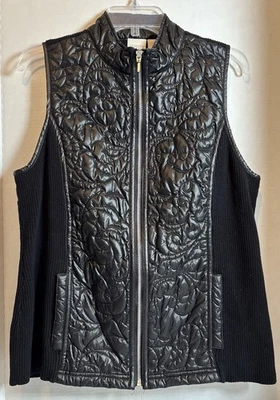 Chico's Women's Size 2 Black Velvet Look Microfiber Quilted Full Zip Vest. - Image 1 of 4