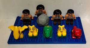 Duplo blue base plate and 10 figure lot; dino, cavemen, animals and rock - Picture 1 of 2