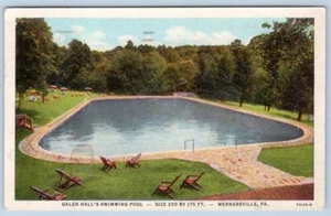 Tarjeta postal vintage 1960 Galen Hall's Swimming Pool Wernersvilla Pennsylvania PA - Imagen 1 de 2