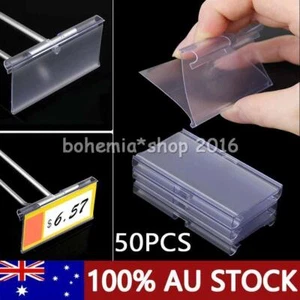 50PCS Clear Label Holders Wire Shelf Retail Price Tag Label Display Holder AU - Picture 1 of 12